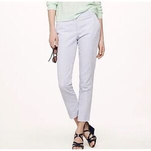 J.Crew Seersucker Cafe Capri Pants Blue White Excellent Striped Slim Cropped 2
